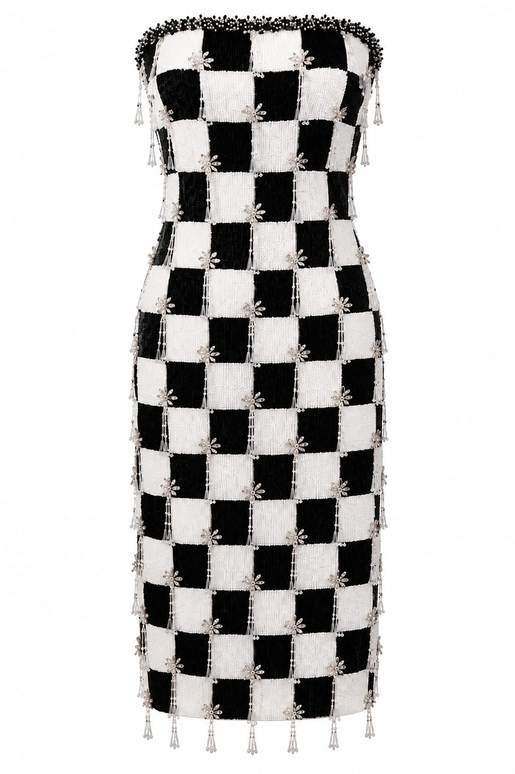Pearl Checkered Strapless Dress