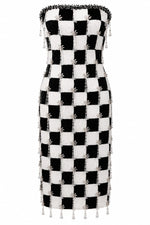 Pearl Checkered Strapless Dress